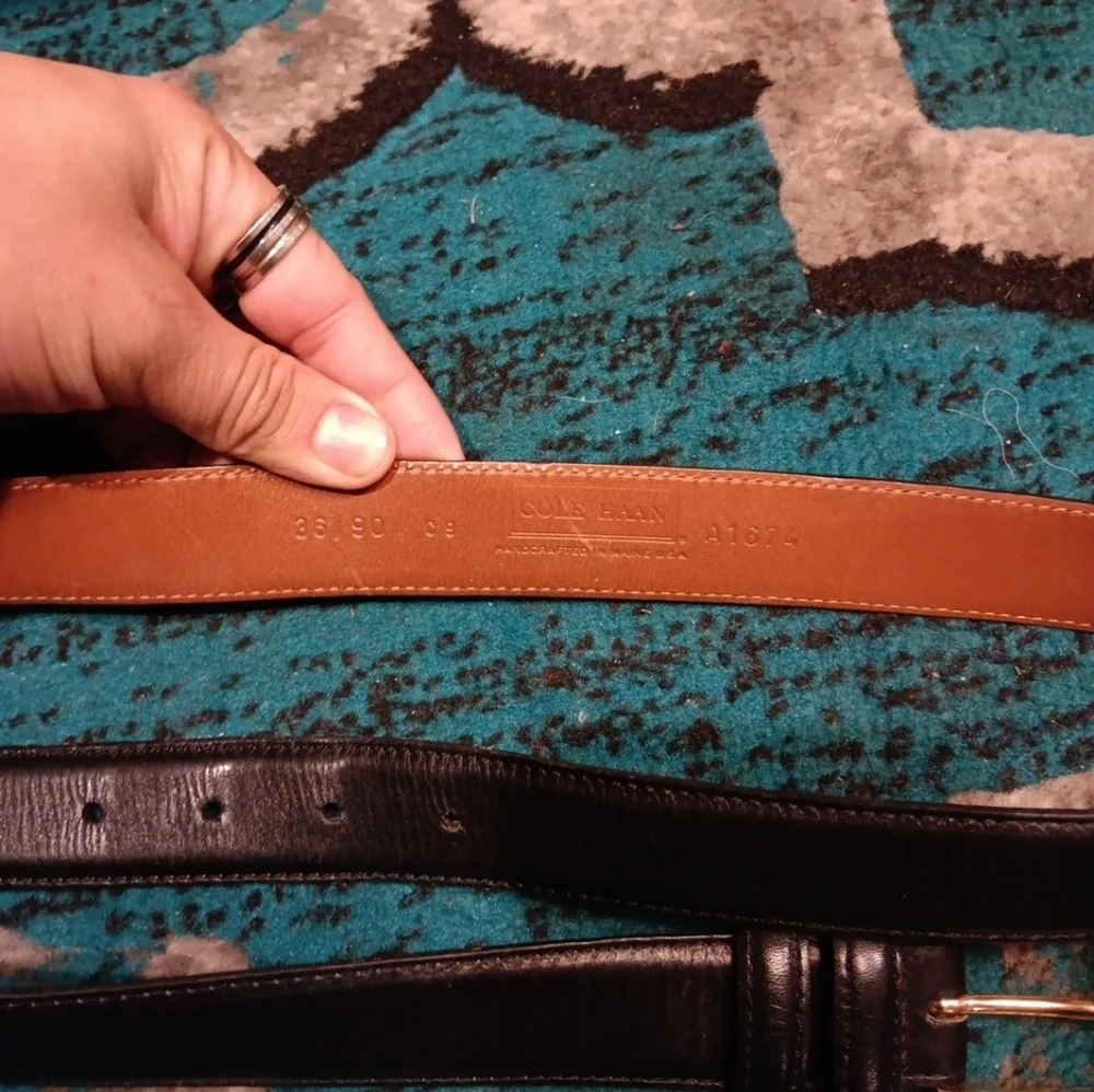 Cole Haan Black Leather Belt with Gold Buckle size 36/90